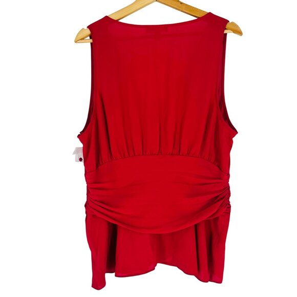 Chelsea 28 Dark Pink V-Neck Sleeveless Button Front Ruched Zip Peplum Blouse XXL - Picture 2 of 8